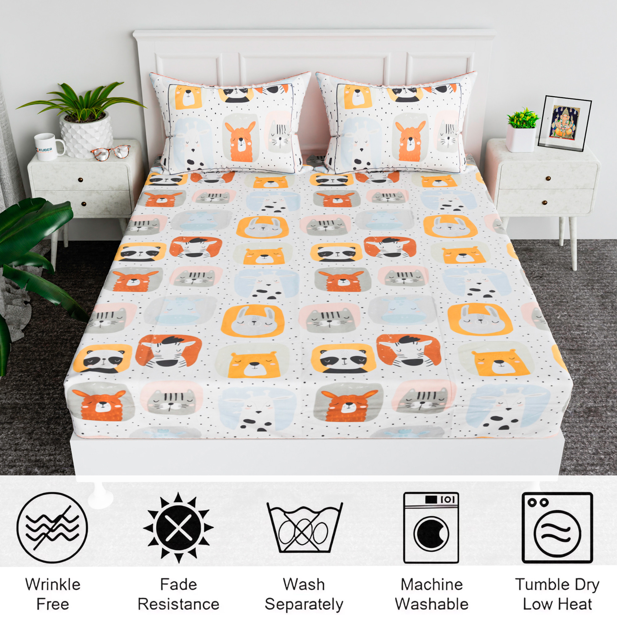 Kuber Industries Premium Cotton Bedsheets For Double Bed With 2 Pillow Covers Included - Printed Bedspread With 90x100 Inch Size - Multicolor