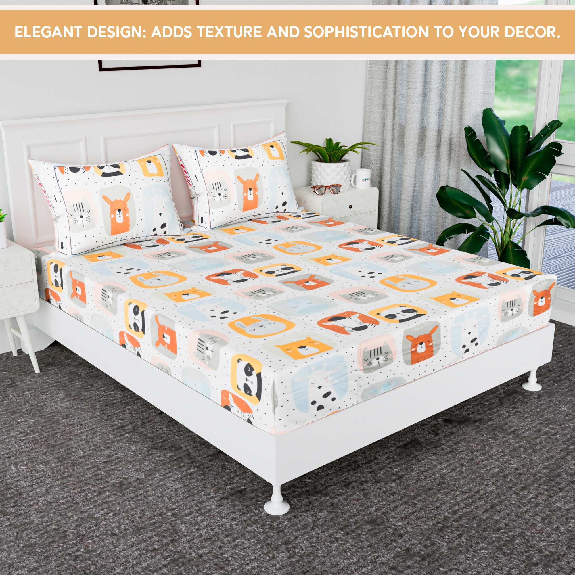 Kuber Industries Premium Cotton Bedsheets For Double Bed With 2 Pillow Covers Included - Printed Bedspread With 90x100 Inch Size - Multicolor