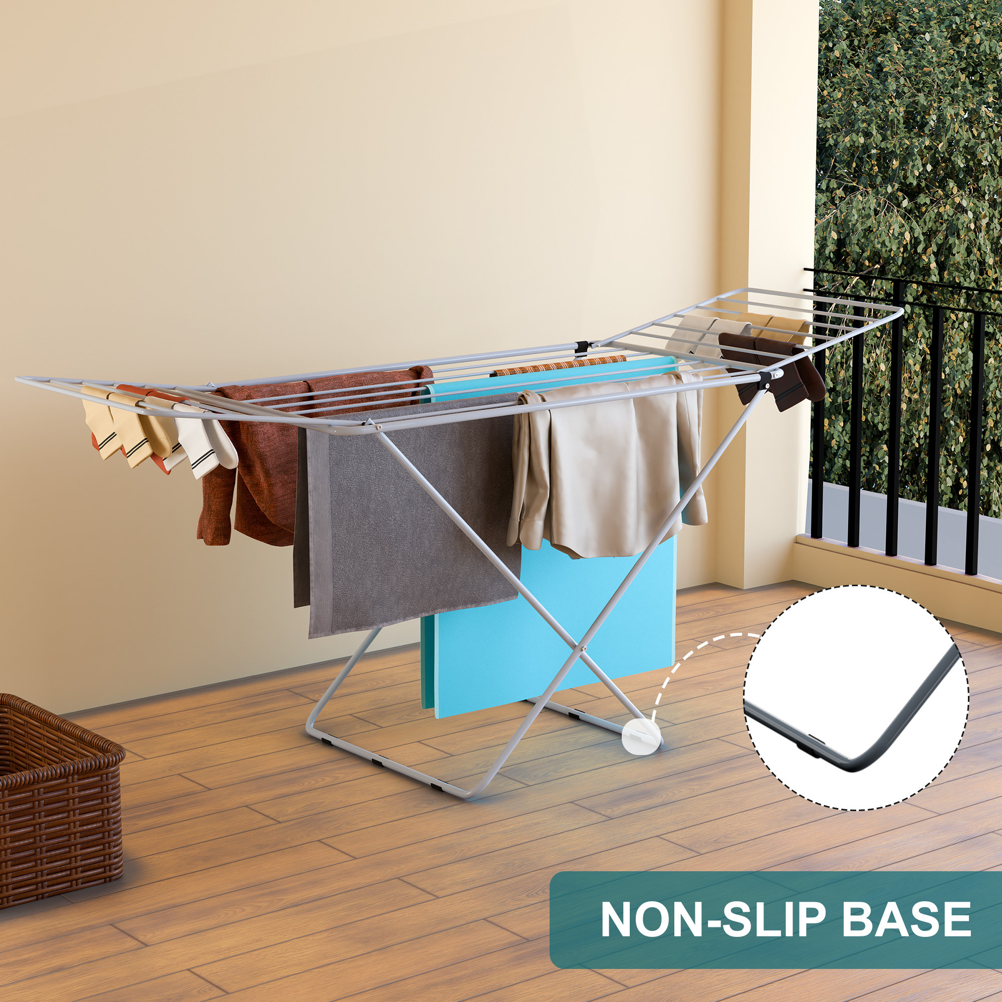 Kuber Industries Premium Extra Strong 58 kg Metal Clothes Drying Stand for Dryer Cloth  Double Drying Racks for Clothes Balcony Living Room  Foldable Cloth Stand with 16 Hanger Rods  Grey