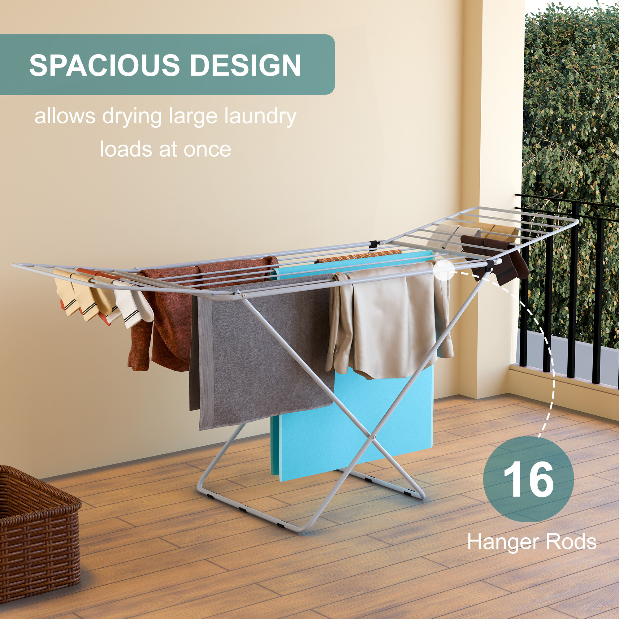 Kuber Industries Premium Extra Strong 58 kg Metal Clothes Drying Stand for Dryer Cloth  Double Drying Racks for Clothes Balcony Living Room  Foldable Cloth Stand with 16 Hanger Rods  Grey