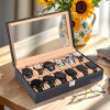 Premium Faux Leather See Through 12 Slots Wrist Watch Organiser Box for Men &amp; Women | Watch Storage Box Organizer | Watch Collection Box/Case/Holder | Black &amp; Golden