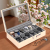 Premium Faux Leather See Through 12 Slots Wrist Watch Organiser Box for Men &amp; Women | Watch Storage Box Organizer | Watch Collection Box/Case/Holder | Cream &amp; Grey