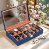Premium Faux Leather See Through 12 Slots Wrist Watch Organiser Box for Men & Women | Watch Storage Box Organizer | Watch Collection Box/Case/Holder | Navy Blue