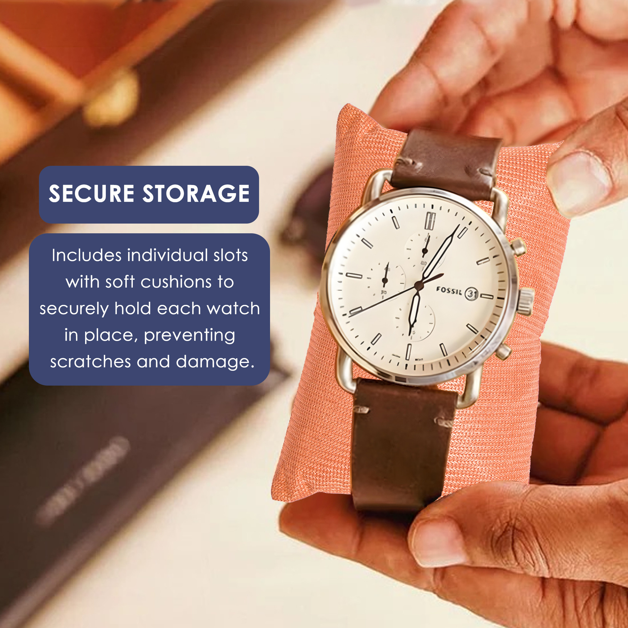 Kuber Industries Premium Faux Leather See Through 6 Slots Wrist Watch Organiser Box for Men  Women  Watch Storage Box Organizer  Watch Collection BoxCaseHolder  Navy Blue