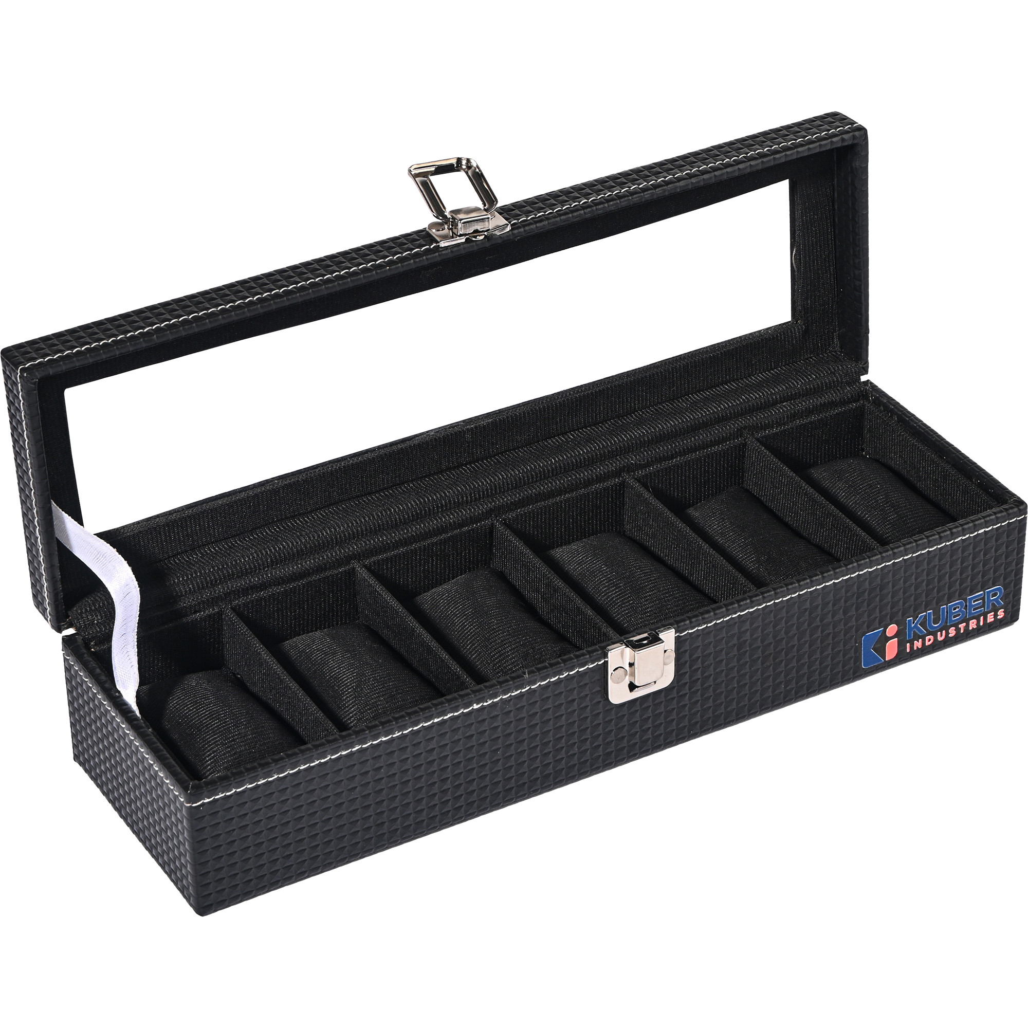 Kuber Industries Premium Faux Leather See Through 6 Slots Wrist Watch Organiser Box for Men  Women  Watch Storage Box Organizer  Watch Collection BoxCaseHolder  Black