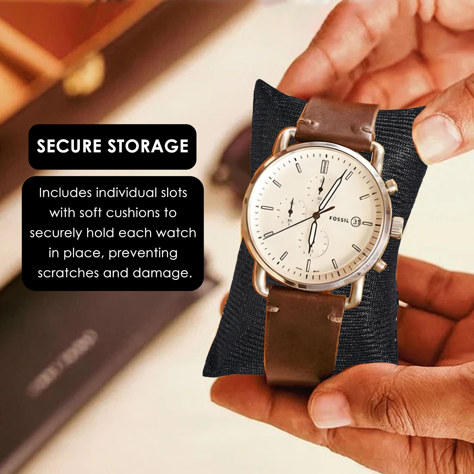 Kuber Industries Premium Faux Leather See Through 6 Slots Wrist Watch Organiser Box for Men  Women  Watch Storage Box Organizer  Watch Collection BoxCaseHolder  Black