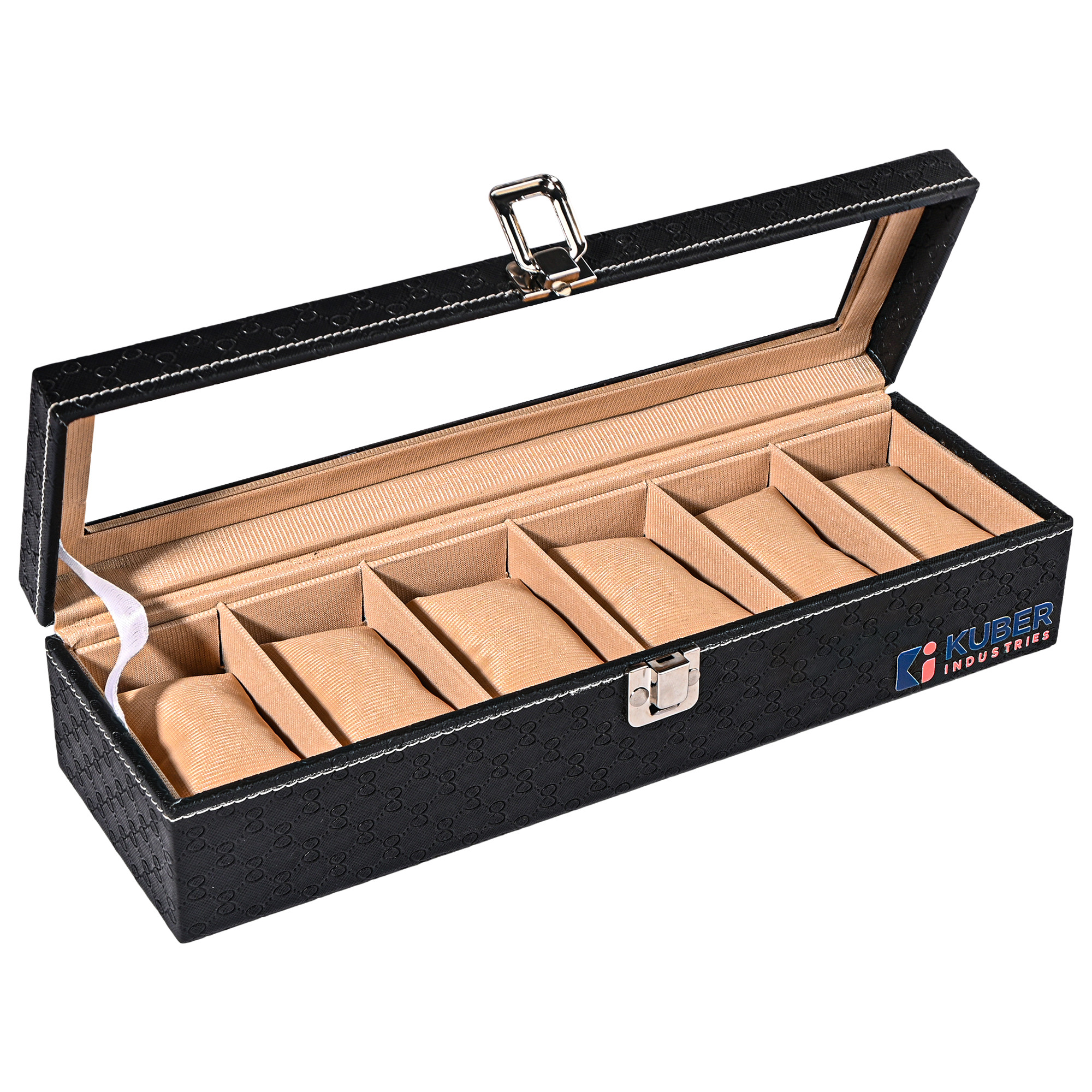 Kuber Industries Premium Faux Leather See Through 6 Slots Wrist Watch Organiser Box for Men  Women  Watch Storage Box Organizer  Watch Collection BoxCaseHolder  Black  Golden