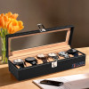 Premium Faux Leather See Through 6 Slots Wrist Watch Organiser Box for Men &amp; Women | Watch Storage Box Organizer | Watch Collection Box/Case/Holder | Black &amp; Golden
