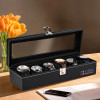 Premium Faux Leather See Through 6 Slots Wrist Watch Organiser Box for Men &amp; Women | Watch Storage Box Organizer | Watch Collection Box/Case/Holder | Black