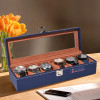 Premium Faux Leather See Through 6 Slots Wrist Watch Organiser Box for Men &amp; Women | Watch Storage Box Organizer | Watch Collection Box/Case/Holder | Navy Blue