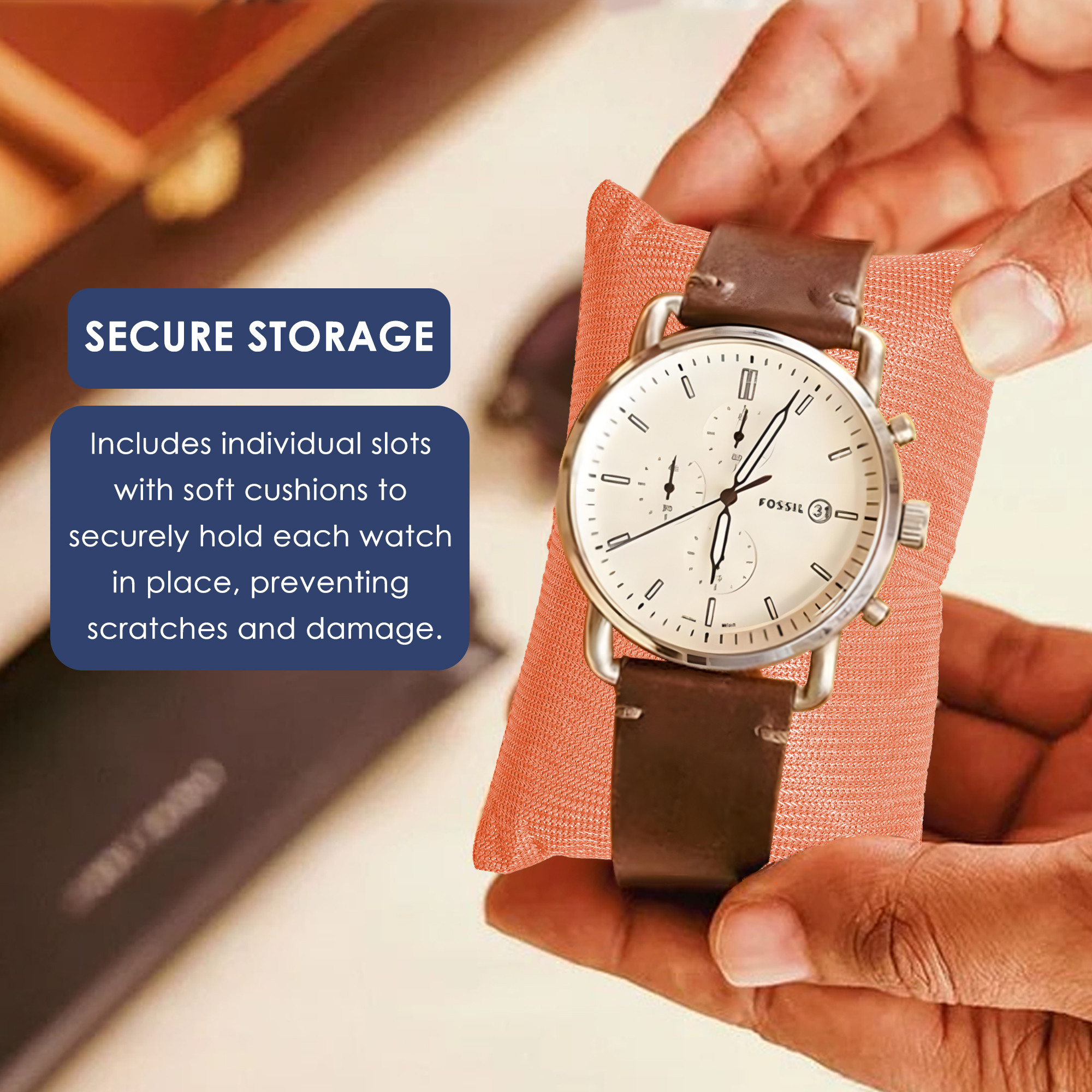 Kuber Industries Premium Faux Leather See Through 63 Slots Wrist Watch Organiser Box for Men  Women  Sunglasses Storage Organizer  Watch Collection BoxCaseHolder  Navy Blue