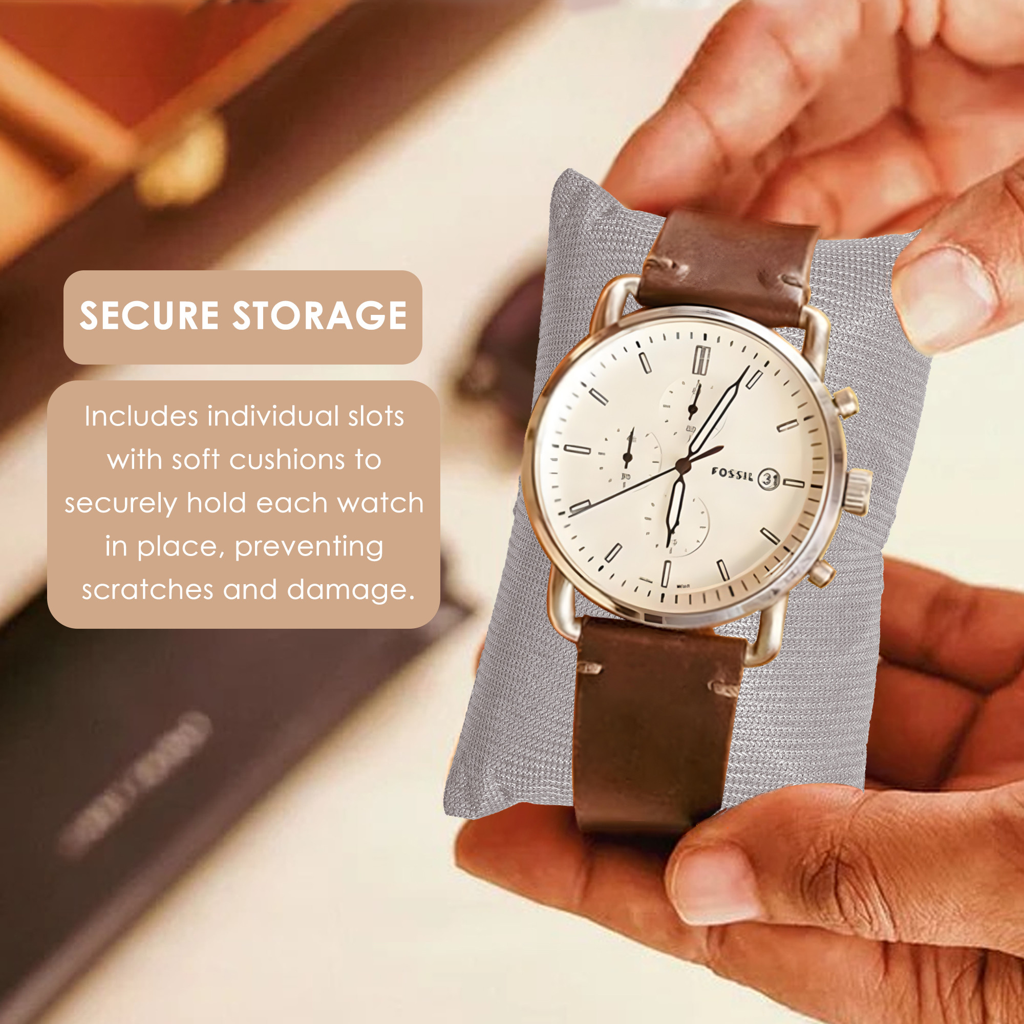 Kuber Industries Premium Faux Leather See Through 63 Slots Wrist Watch Organiser Box for Men  Women  Sunglasses Storage Organizer  Watch Collection BoxCaseHolder  Cream  Grey