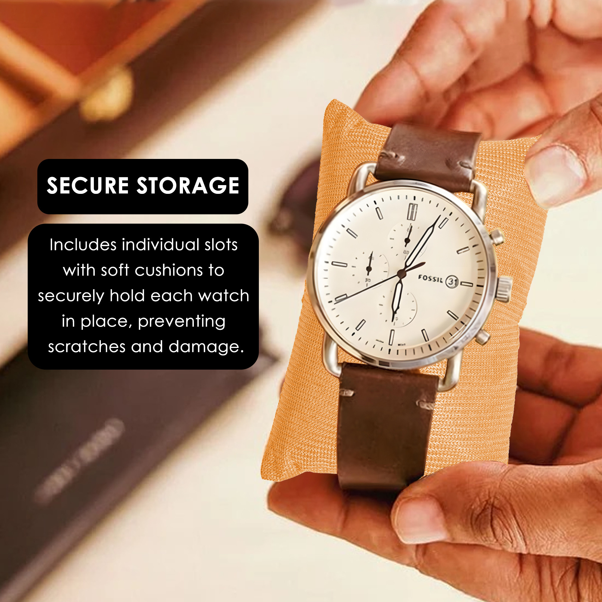 Kuber Industries Premium Faux Leather See Through 63 Slots Wrist Watch Organiser Box for Men  Women  Sunglasses Storage Organizer  Watch Collection BoxCaseHolder  Black  Golden