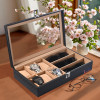 Kuber Industries Premium Faux Leather See Through 6+3 Slots Wrist Watch Organiser Box for Men &amp; Women | Sunglasses Storage Organizer | Watch Collection Box/Case/Holder | Black &amp; Golden
