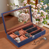Kuber Industries Premium Faux Leather See Through 6+3 Slots Wrist Watch Organiser Box for Men &amp; Women | Sunglasses Storage Organizer | Watch Collection Box/Case/Holder | Navy Blue