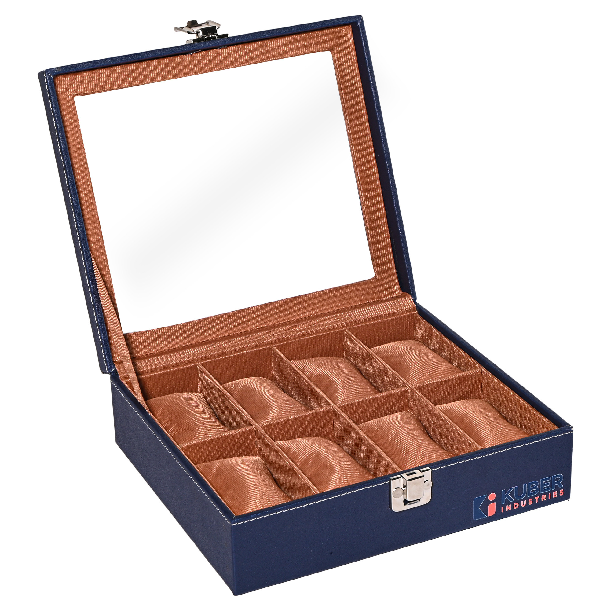 Kuber Industries Premium Faux Leather See Through 8 Slots Wrist Watch Organiser Box for Men  Women  Watch Storage Box Organizer  Watch Collection BoxCaseHolder  Navy Blue