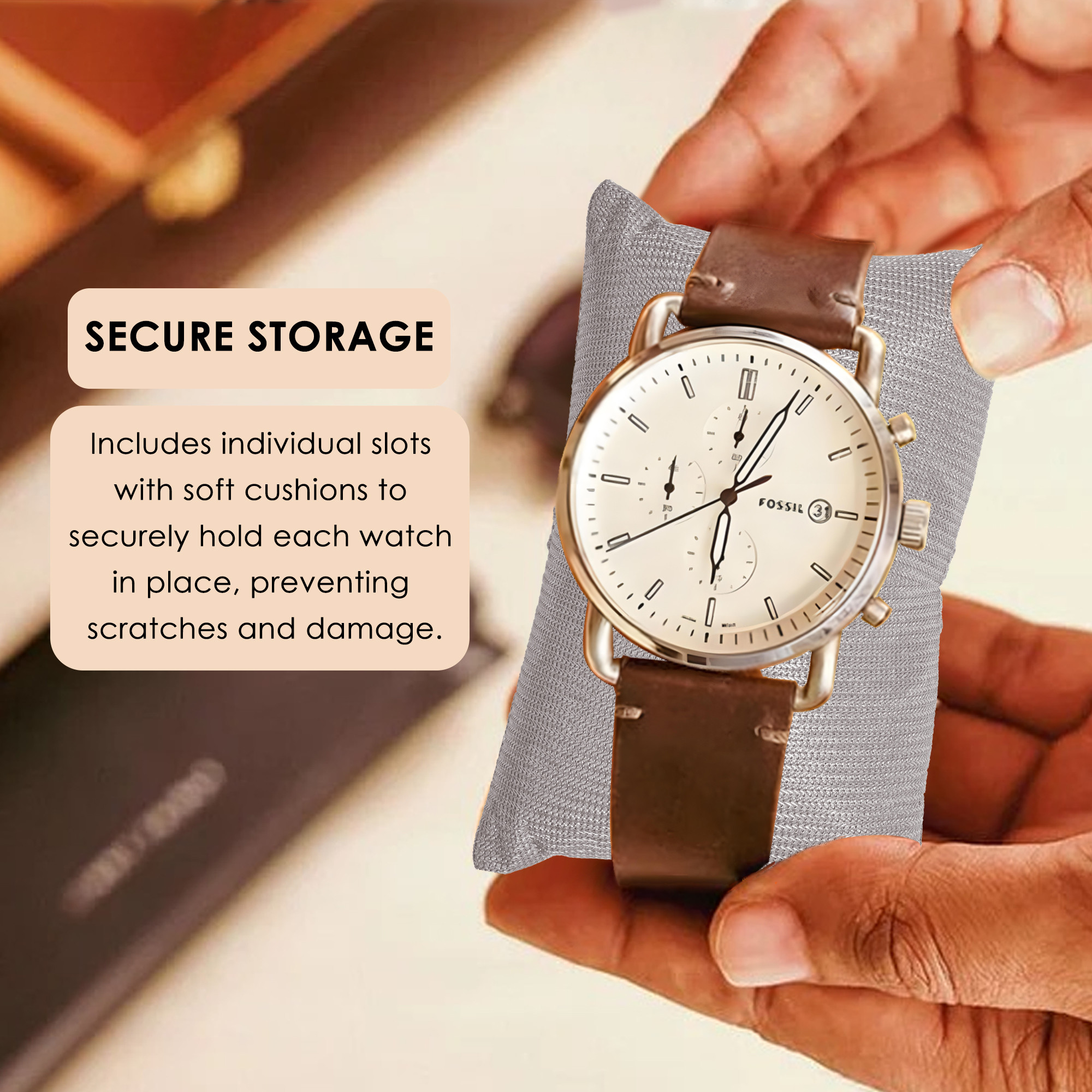 Kuber Industries Premium Faux Leather See Through 8 Slots Wrist Watch Organiser Box for Men  Women  Watch Storage Box Organizer  Watch Collection BoxCaseHolder  Cream  Grey