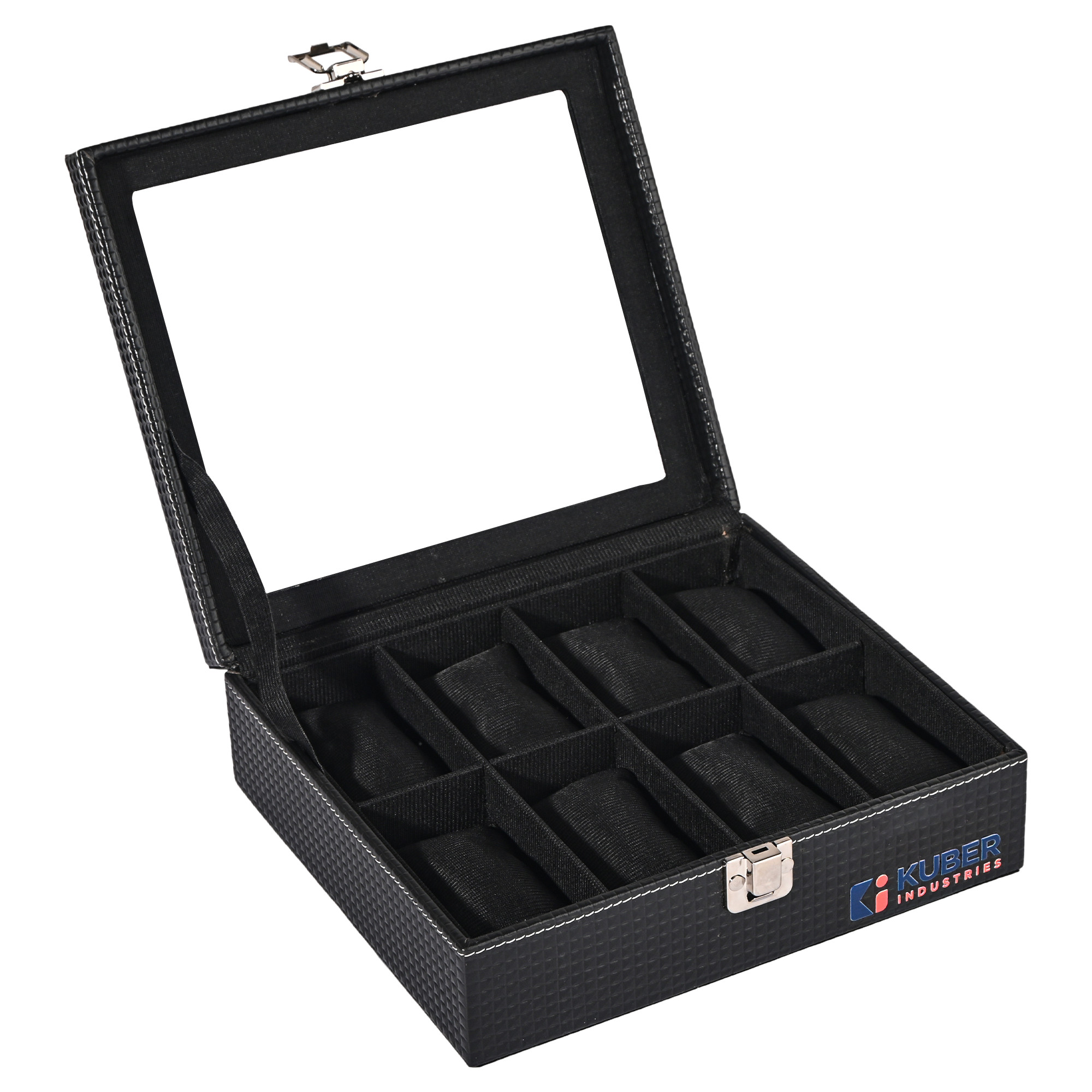 Kuber Industries Premium Faux Leather See Through 8 Slots Wrist Watch Organiser Box for Men  Women  Watch Storage Box Organizer  Watch Collection BoxCaseHolder  Black