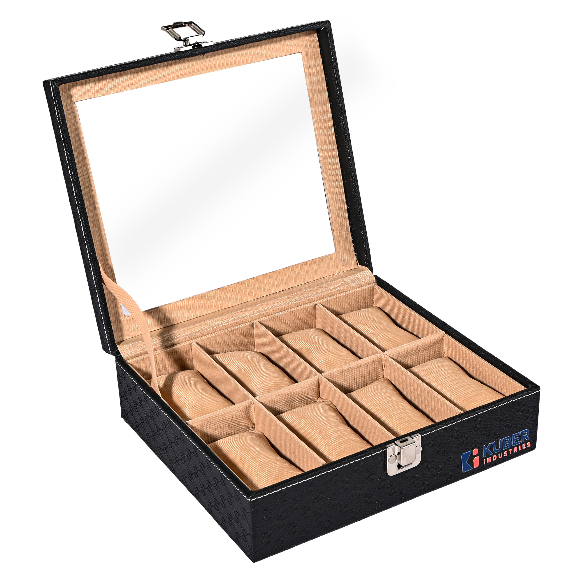 Kuber Industries Premium Faux Leather See Through 8 Slots Wrist Watch Organiser Box for Men  Women  Watch Storage Box Organizer  Watch Collection BoxCaseHolder  Black  Golden