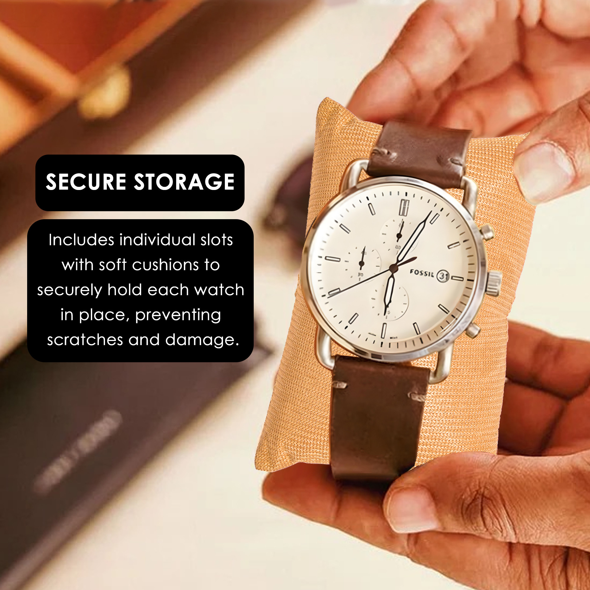 Kuber Industries Premium Faux Leather See Through 8 Slots Wrist Watch Organiser Box for Men  Women  Watch Storage Box Organizer  Watch Collection BoxCaseHolder  Black  Golden