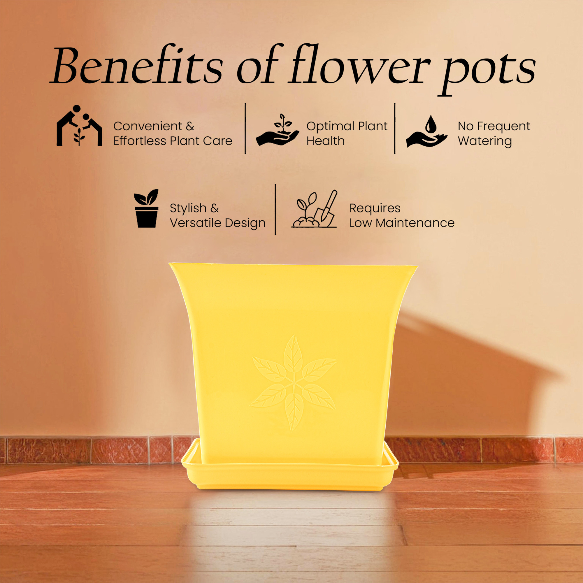 Kuber Industries Premium Flower Pots for Garden with Bottom Plates  Weather-proof Plant Pot with Tray  Indoor  Outdoor Gamla for Plants  Tulasi Planters for Home Decor  Yellow