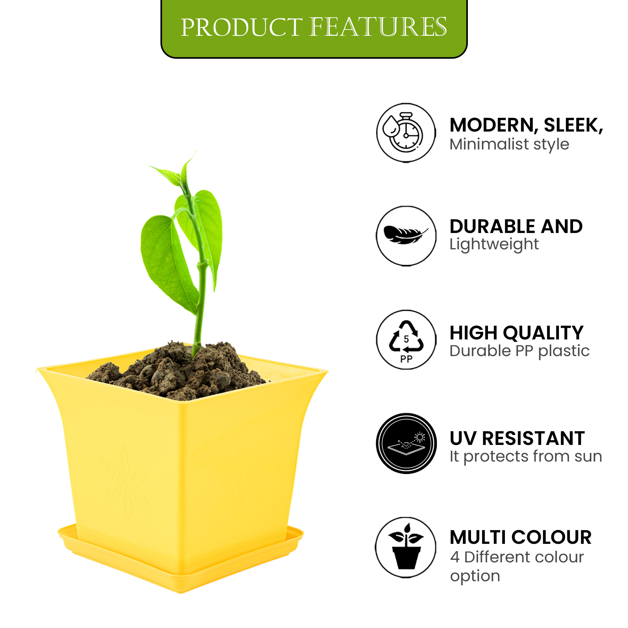 Kuber Industries Premium Flower Pots for Garden with Bottom Plates  Weather-proof Plant Pot with Tray  Indoor  Outdoor Gamla for Plants  Tulasi Planters for Home Decor  Yellow