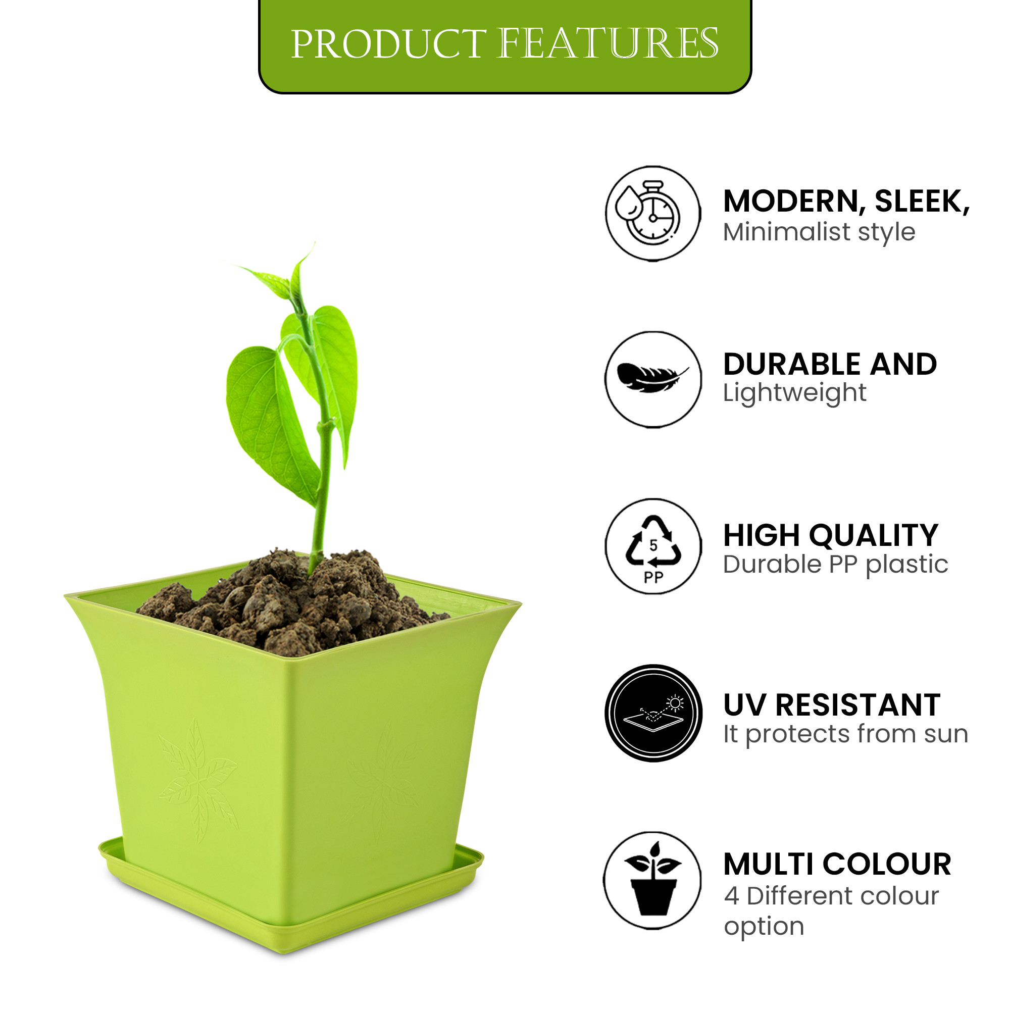 Kuber Industries Premium Flower Pots for Garden with Bottom Plates  Weather-proof Plant Pot with Tray  Indoor  Outdoor Gamla for Plants  Tulasi Planters for Home Decor  Green
