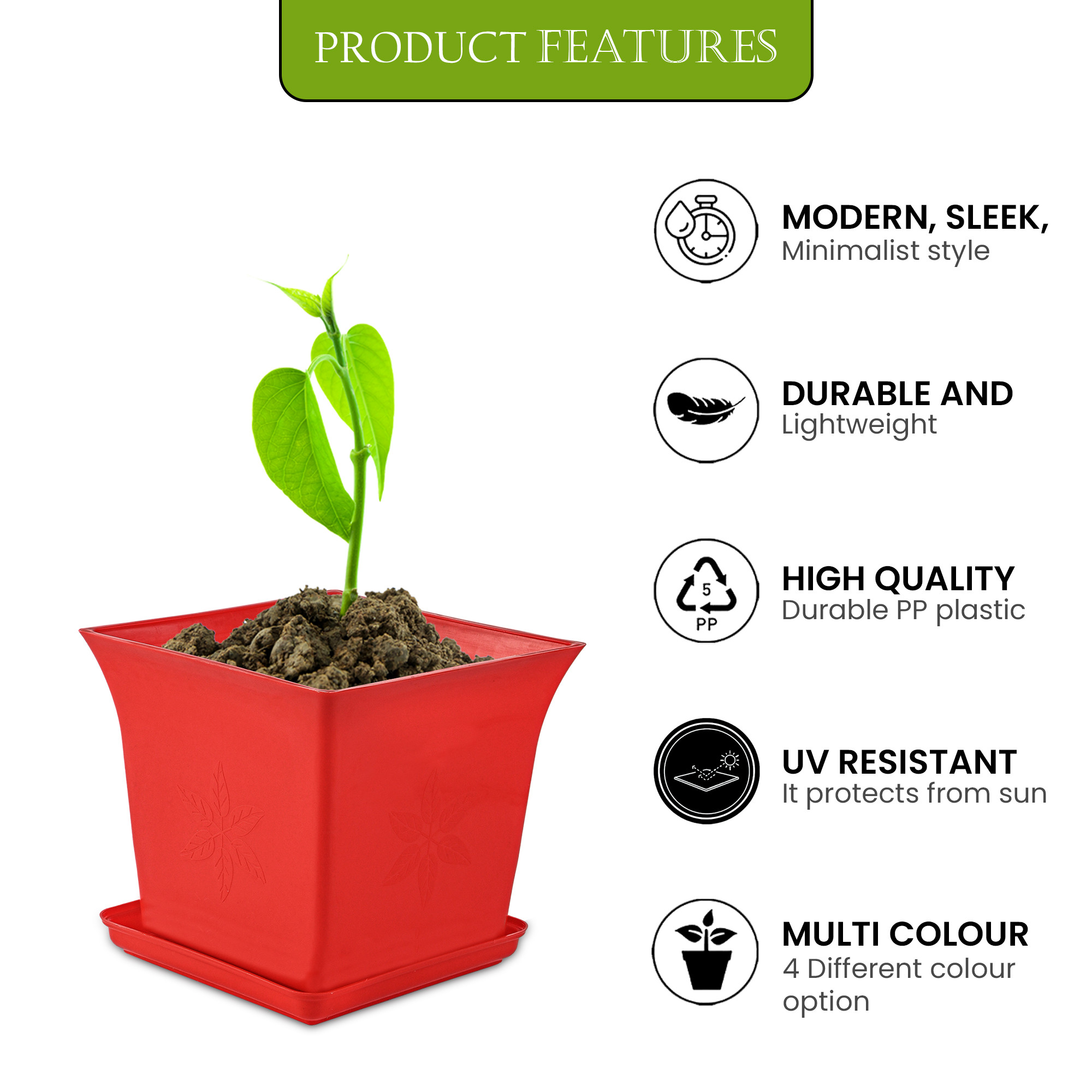 Kuber Industries Premium Flower Pots for Garden with Bottom Plates  Weather-proof Plant Pot with Tray  Indoor  Outdoor Gamla for Plants  Tulasi Planters for Home Decor  Red