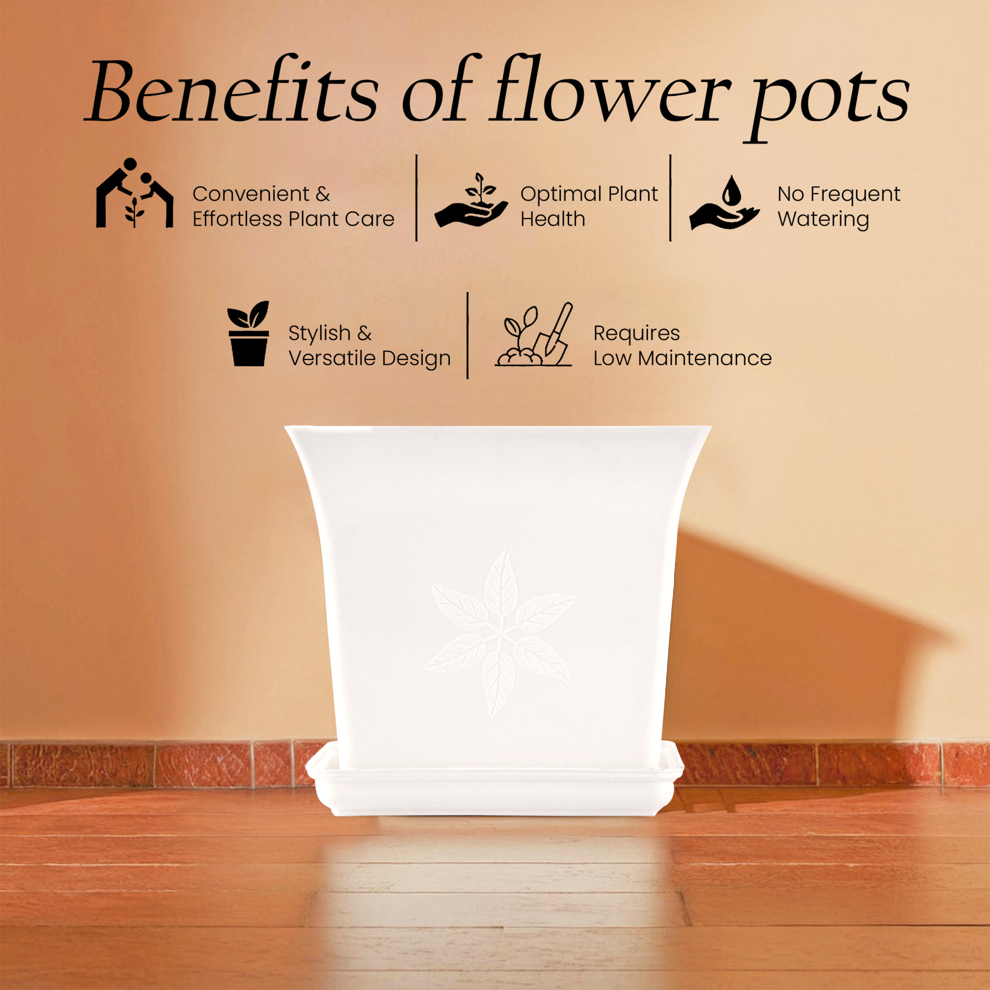 Kuber Industries Premium Flower Pots for Garden with Bottom Plates  Weather-proof Plant Pot with Tray  Indoor  Outdoor Gamla for Plants  Tulasi Planters for Home Decor  White