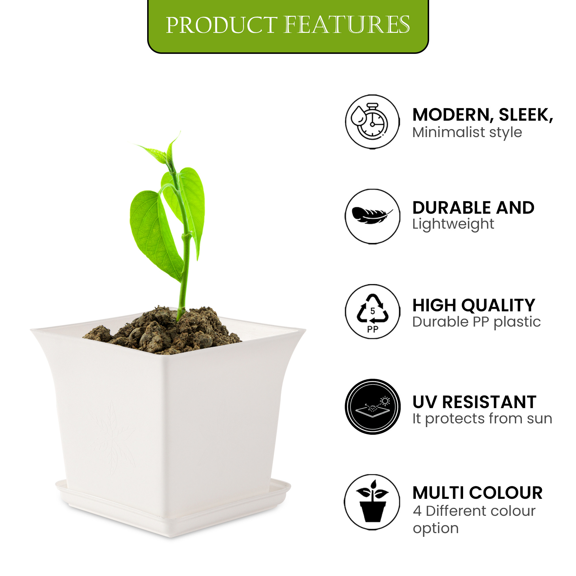 Kuber Industries Premium Flower Pots for Garden with Bottom Plates  Weather-proof Plant Pot with Tray  Indoor  Outdoor Gamla for Plants  Tulasi Planters for Home Decor  White