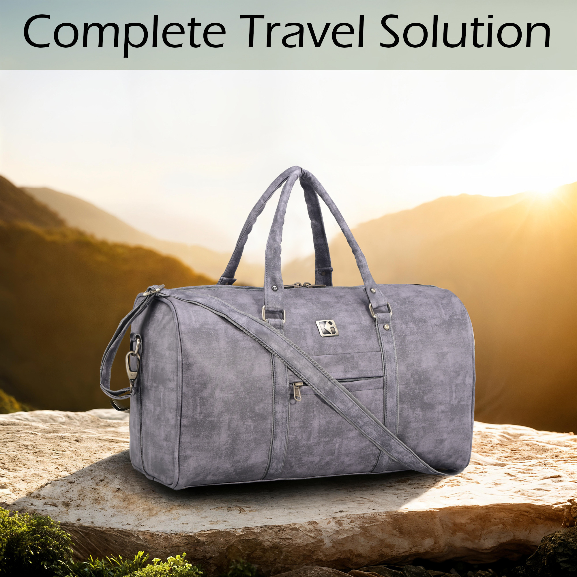 Kuber Industries Premium Leather Duffle Bags for Travel for Women  Men  Cabin Bag with Detachable Shoulder Strap  Foam Handle  Water Resistant Luggage Bag for Travelling  Sandstone Grey
