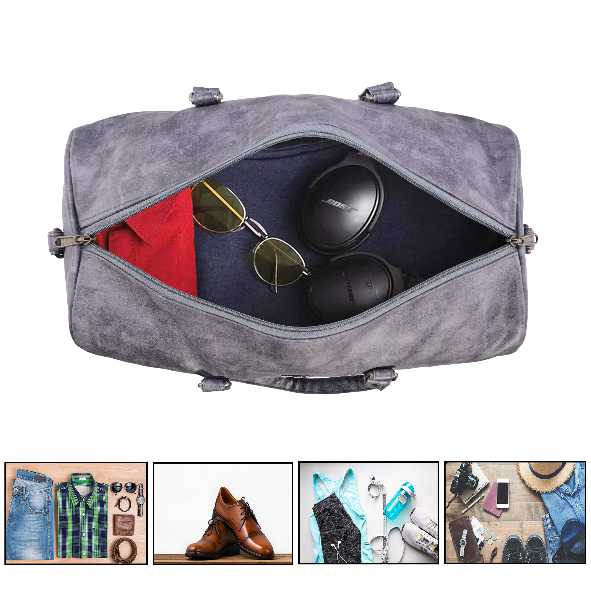 Kuber Industries Premium Leather Duffle Bags for Travel for Women  Men  Cabin Bag with Detachable Shoulder Strap  Foam Handle  Water Resistant Luggage Bag for Travelling  Sandstone Grey