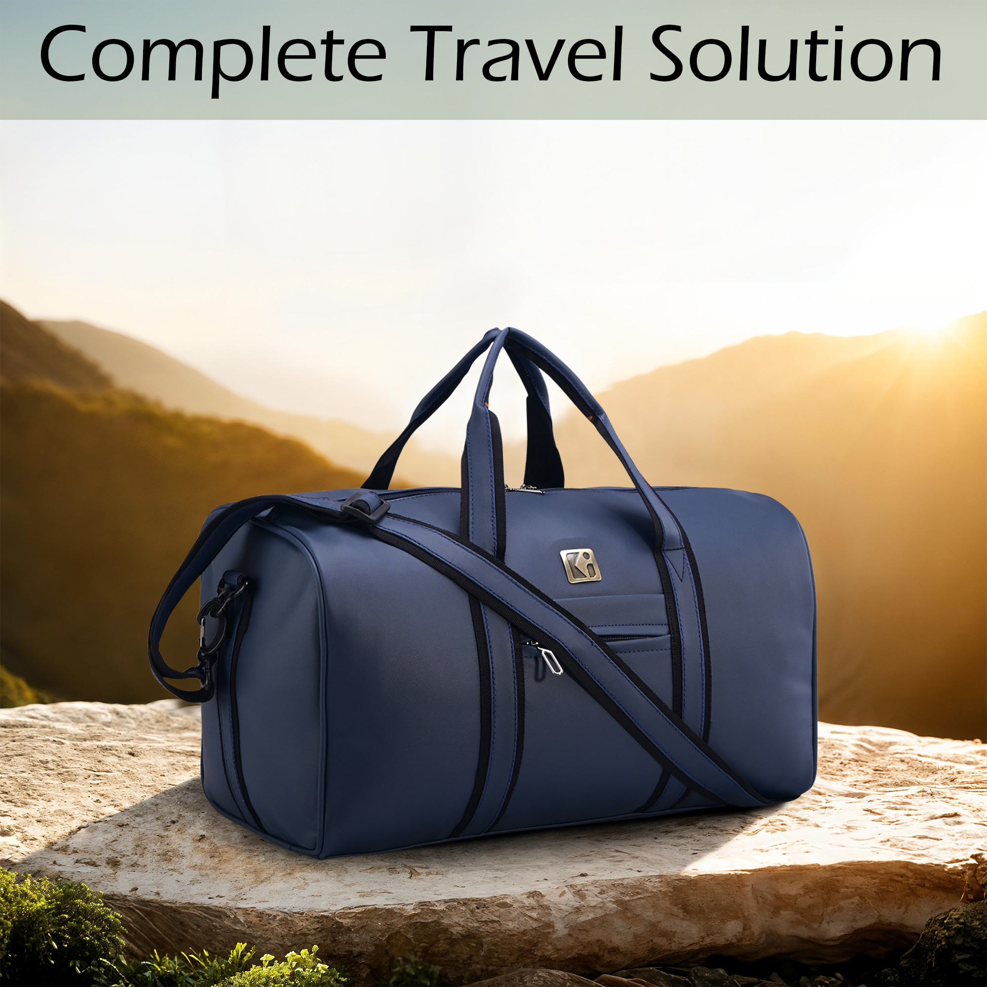 Kuber Industries Premium Leather Duffle Bags for Travel for Women  Men  Spacious Cabin Bag with Detachable Shoulder Strap  Water Resistant Luggage Bag for Travelling  Tour  Navy Blue
