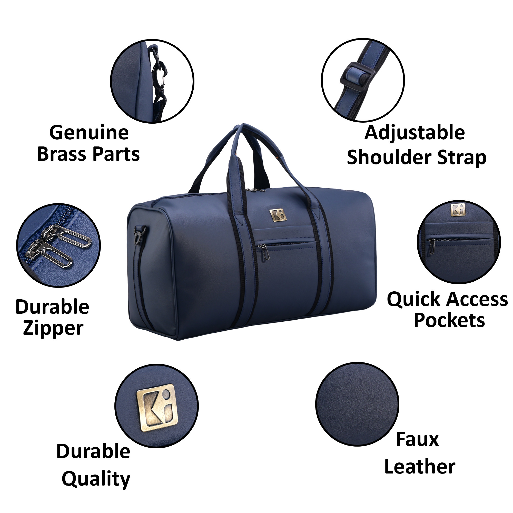 Kuber Industries Premium Leather Duffle Bags for Travel for Women  Men  Spacious Cabin Bag with Detachable Shoulder Strap  Water Resistant Luggage Bag for Travelling  Tour  Navy Blue