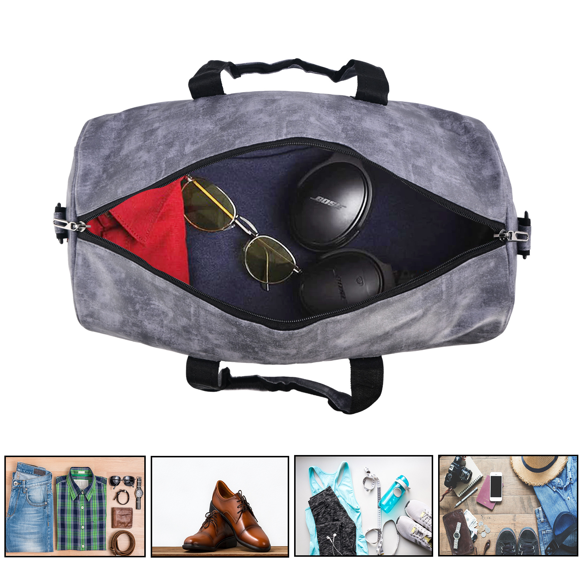 Kuber Industries Premium Leather Duffle Bags for Travel for Women  Men  Spacious Cabin Bag with Detachable Shoulder Strap  Handle  Water Resistant Luggage Bag for Travelling  Tour  Grey