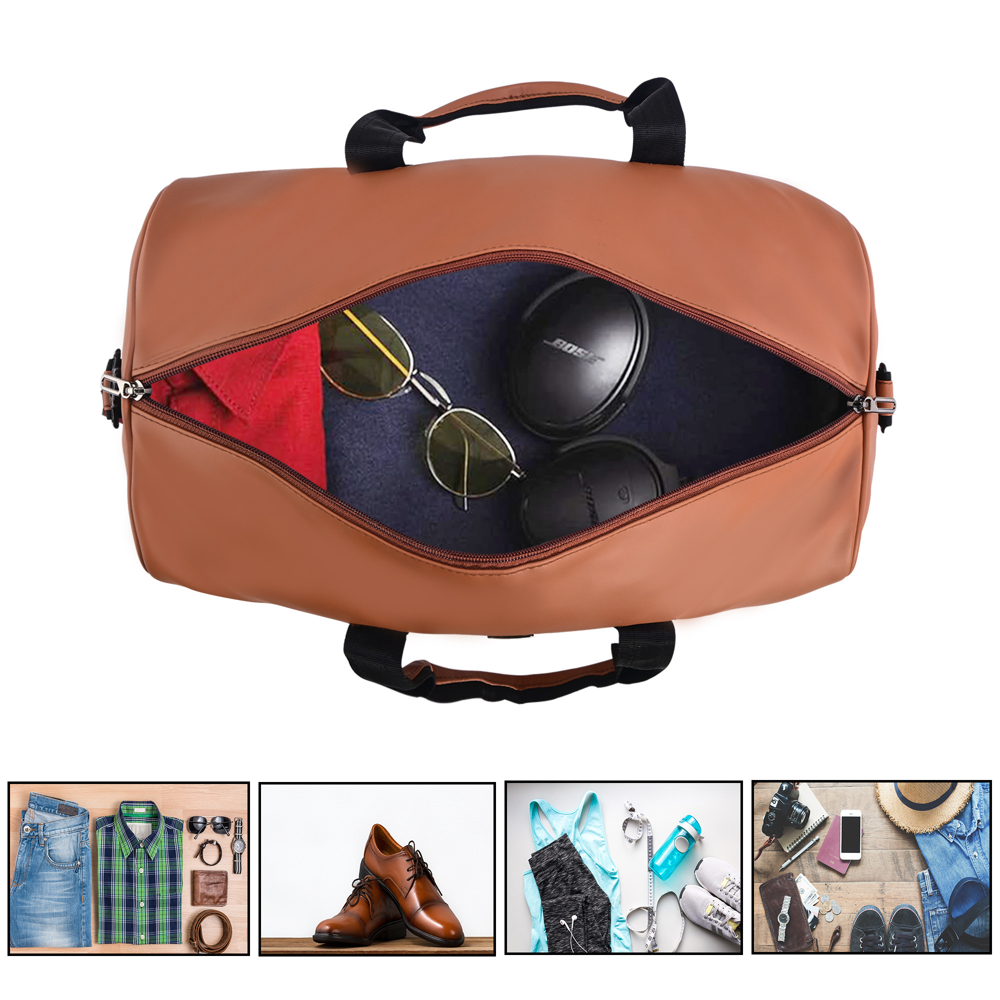Kuber Industries Premium Leather Duffle Bags for Travel for Women  Men  Spacious Cabin Bag with Detachable Shoulder Strap  Water Resistant Luggage Bag for Travelling  Tour  Brown