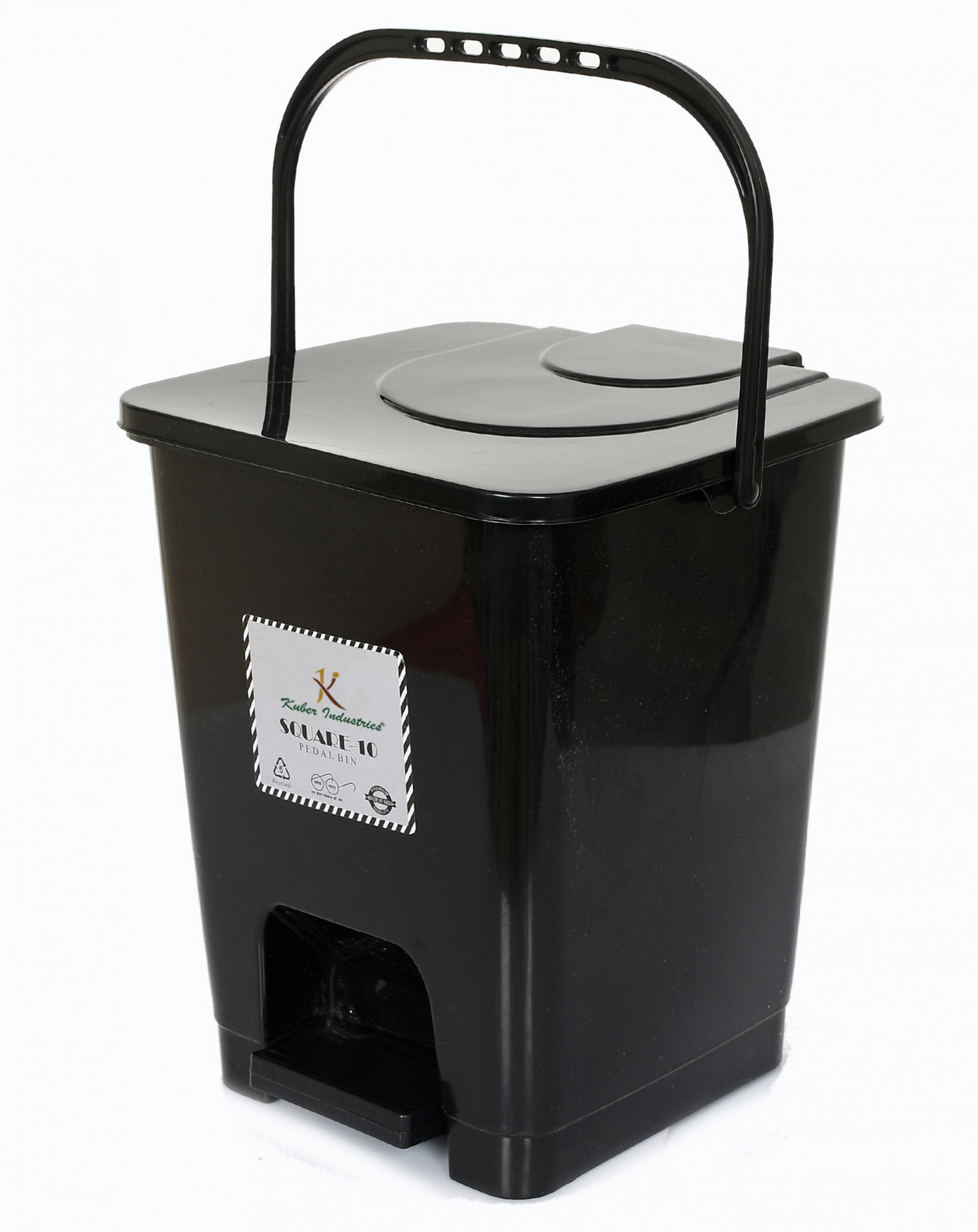 Kuber Industries Premium Plastic Pedal Dustbin 10 Ltr (Black & Green & Red)-Pack of 3