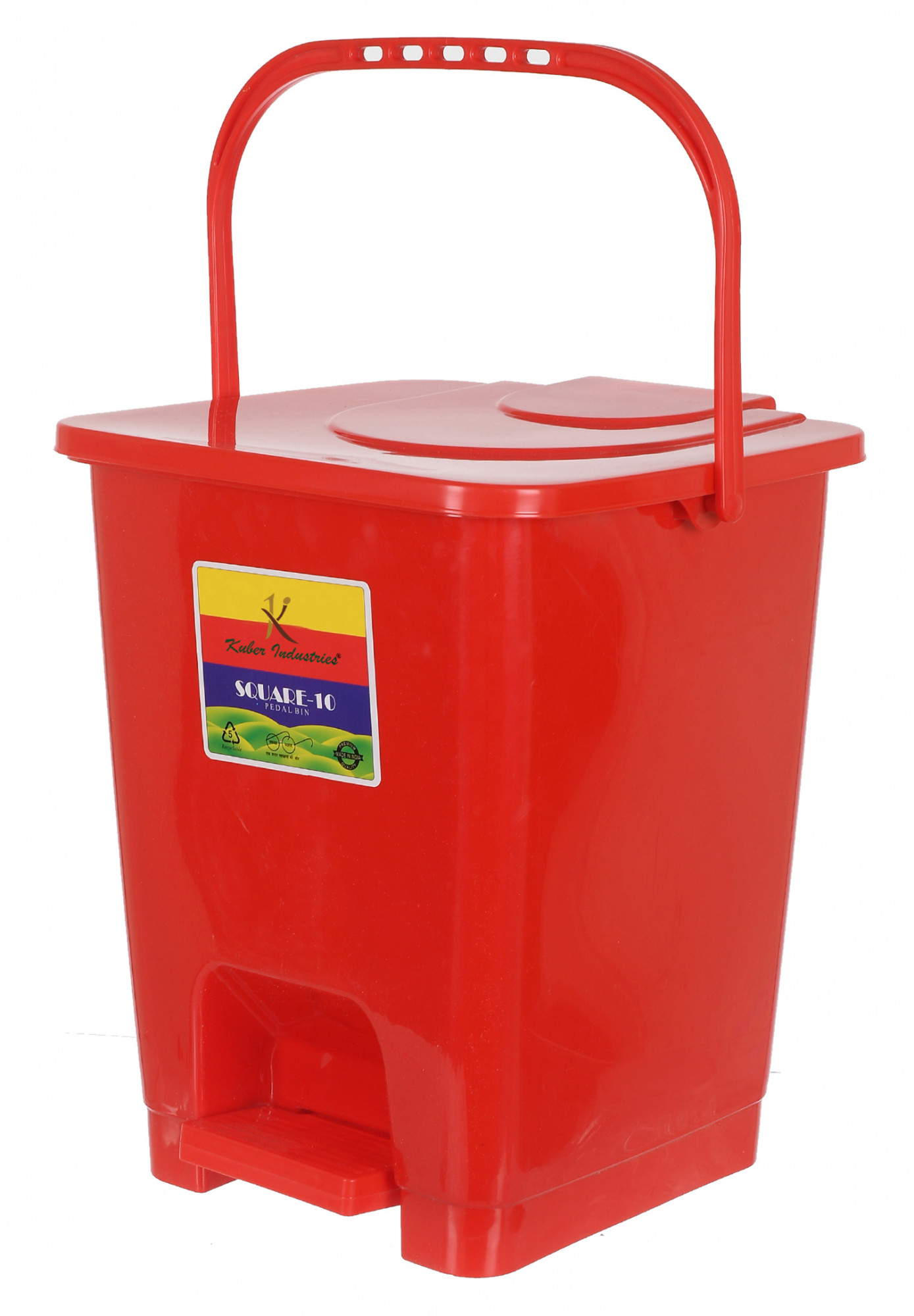 Kuber Industries Premium Plastic Pedal Dustbin 10 Ltr (Green & Red)-Pack of 2