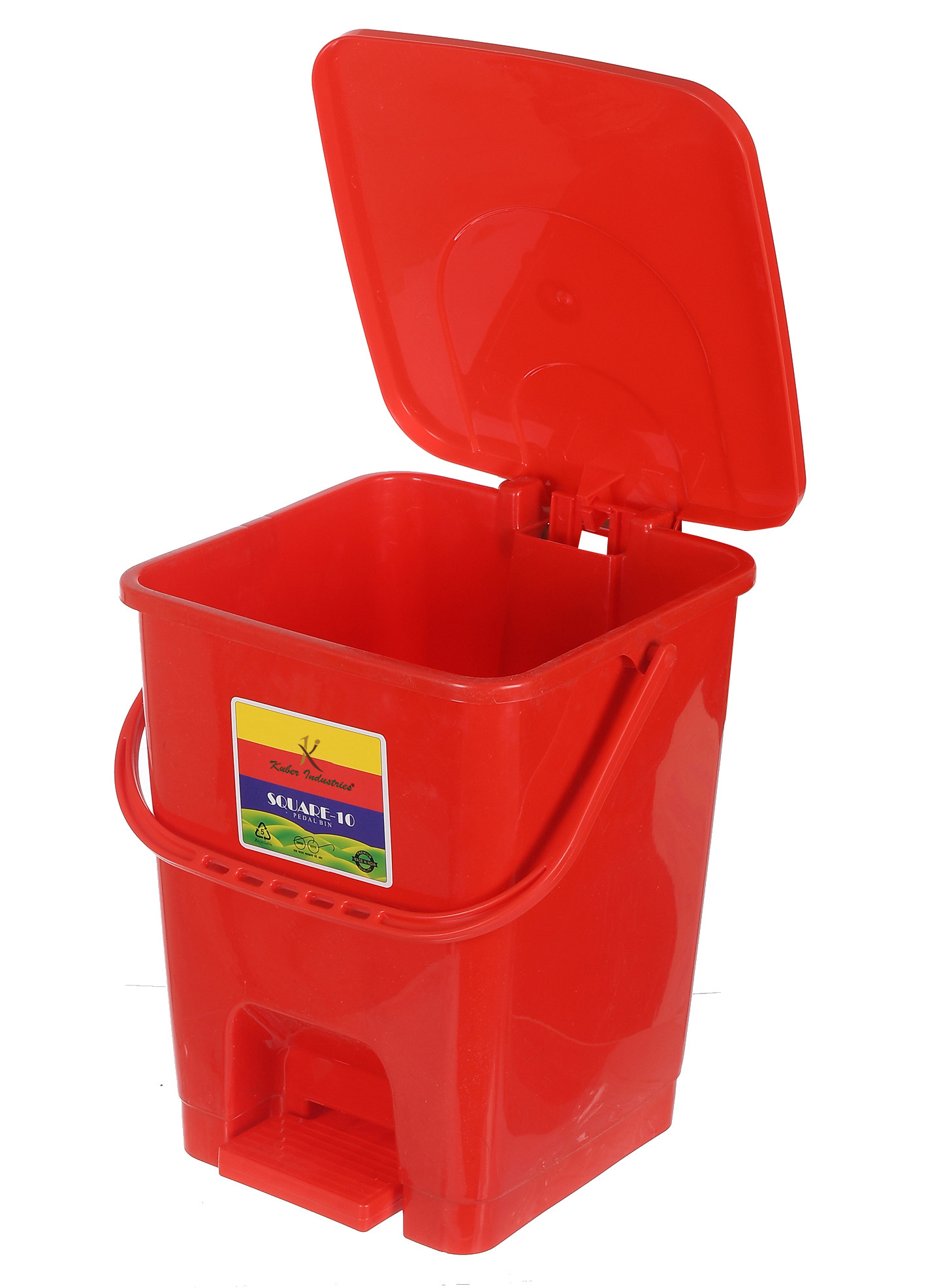 Kuber Industries Premium Plastic Pedal Dustbin 10 Ltr (Green & Red)-Pack of 2