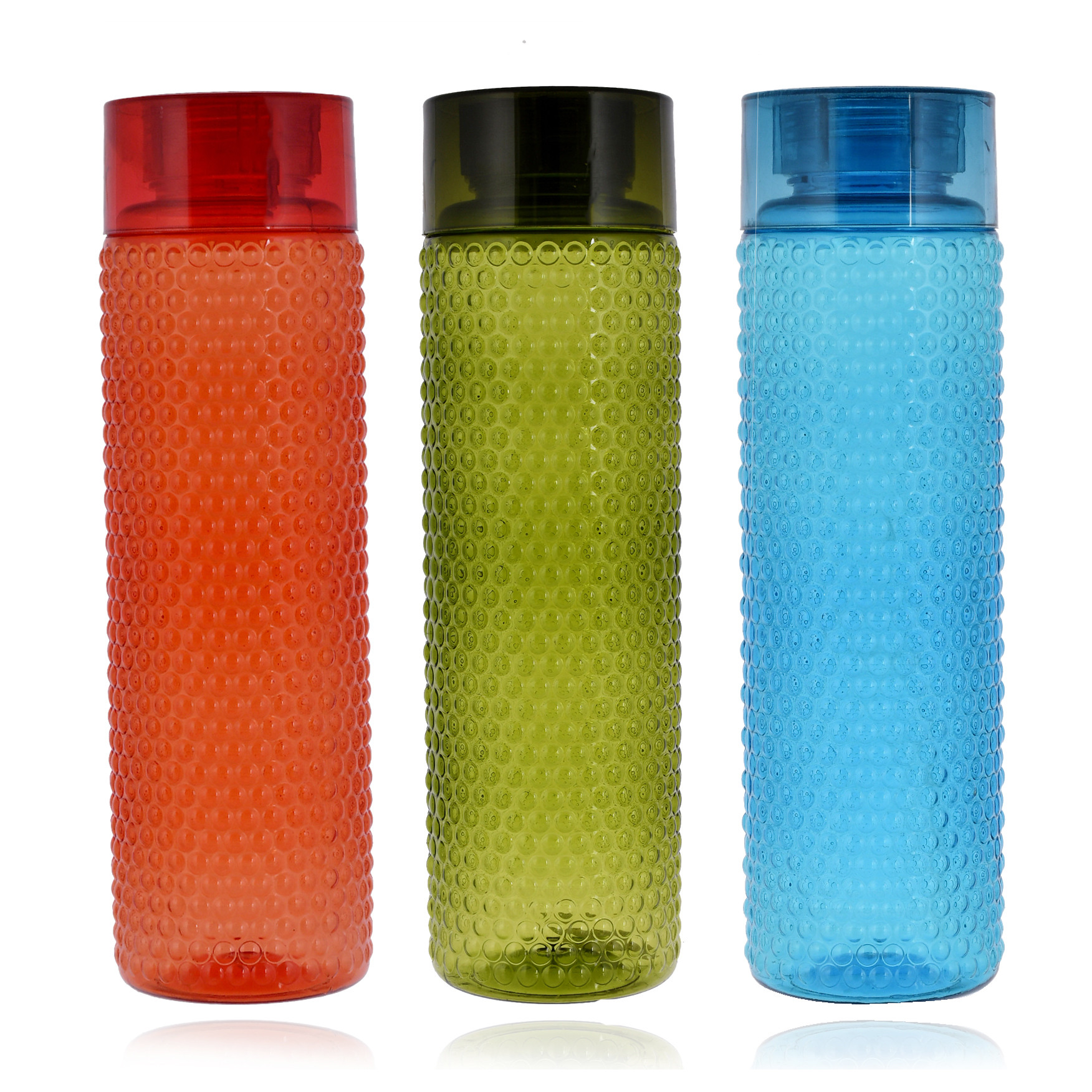 Kuber Industries Premium Quality Plastic Bubble Pattern Spill-Proof Water Storage Fridge Bottle Set,1000 ML (Multi)-KUBMART3320