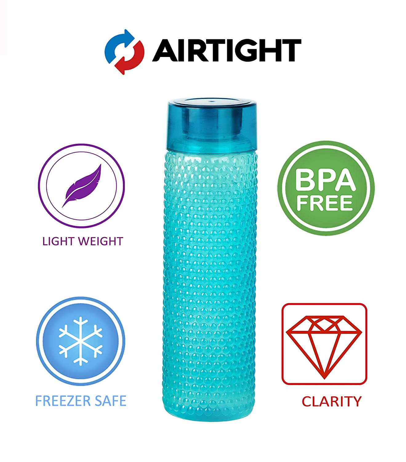 Kuber Industries Premium Quality Plastic Bubble Pattern Spill-Proof Water Storage Fridge Bottle Set,1000 ML (Multi)-KUBMART3320