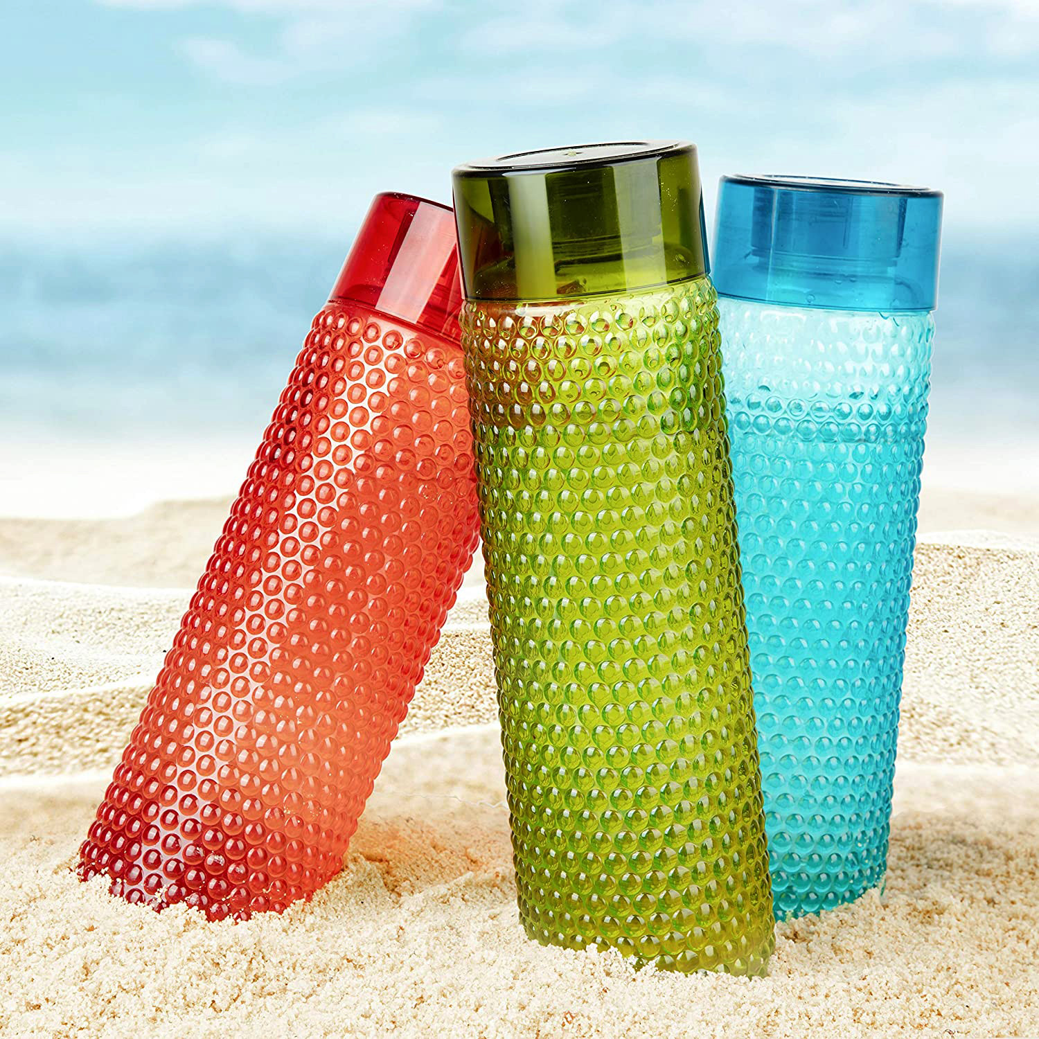 Kuber Industries Premium Quality Plastic Bubble Pattern Spill-Proof Water Storage Fridge Bottle Set,1000 ML (Multi)-KUBMART3320