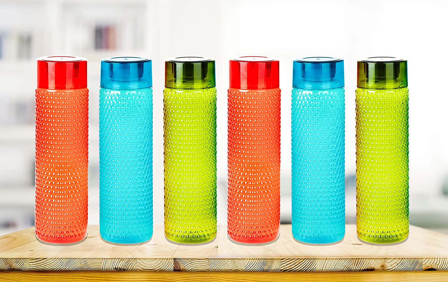 Kuber Industries Premium Quality Plastic Bubble Pattern Spill-Proof Water Storage Fridge Bottle Set,1000 ML (Multi)-KUBMART3320