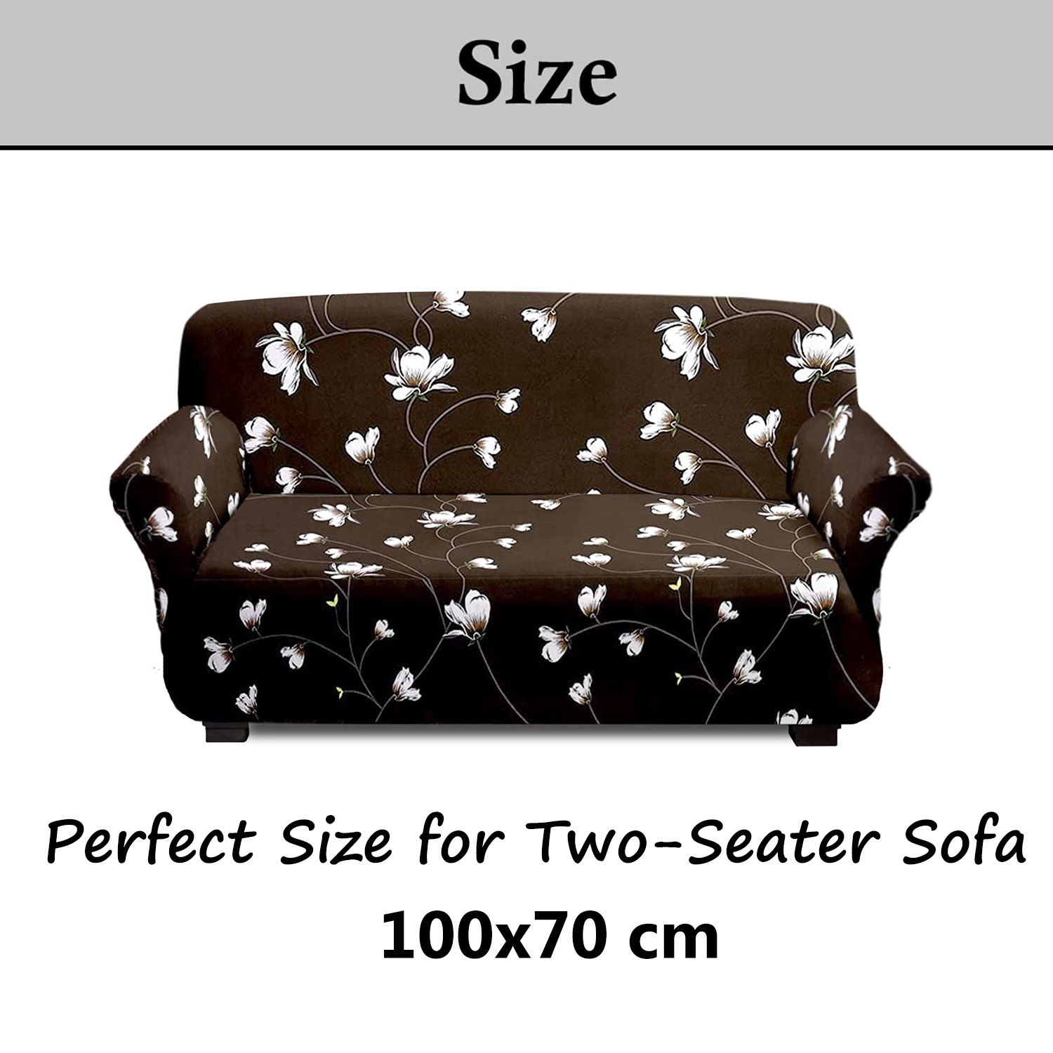 Kuber Industries Premium Two-Seater Comfort Sofa Cover|Polyester Floral Print Couch Cover|Stretchy Sofa Slipcovers With Foam Sticks (Brown)
