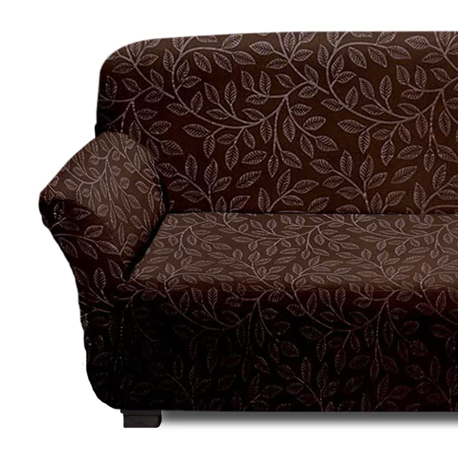 Kuber Industries Premium Two-Seater Comfort Sofa Cover|Polyester Leaf Print Couch Cover|Stretchy Sofa Slipcovers With Foam Sticks (Brown)