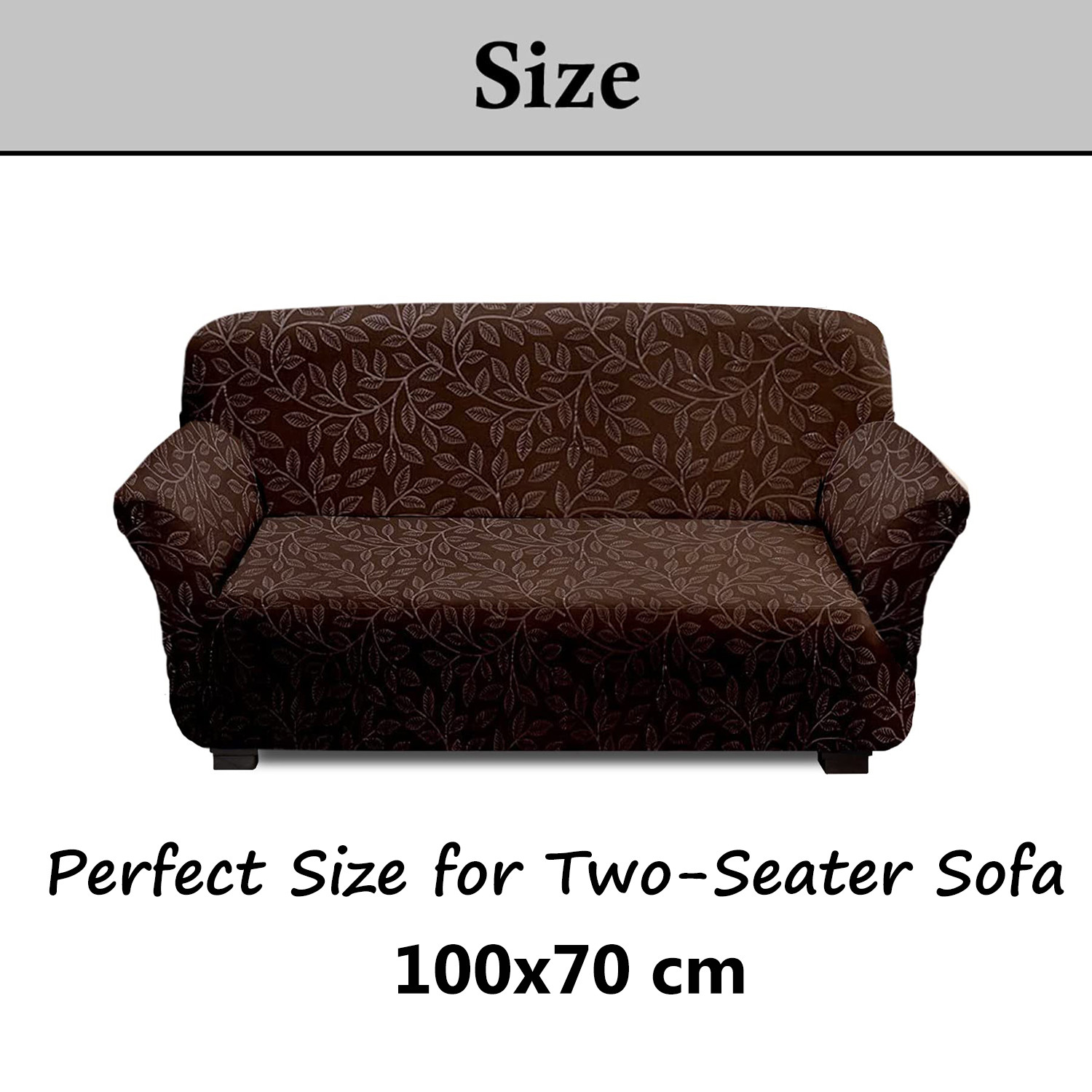 Kuber Industries Premium Two-Seater Comfort Sofa Cover|Polyester Leaf Print Couch Cover|Stretchy Sofa Slipcovers With Foam Sticks (Brown)