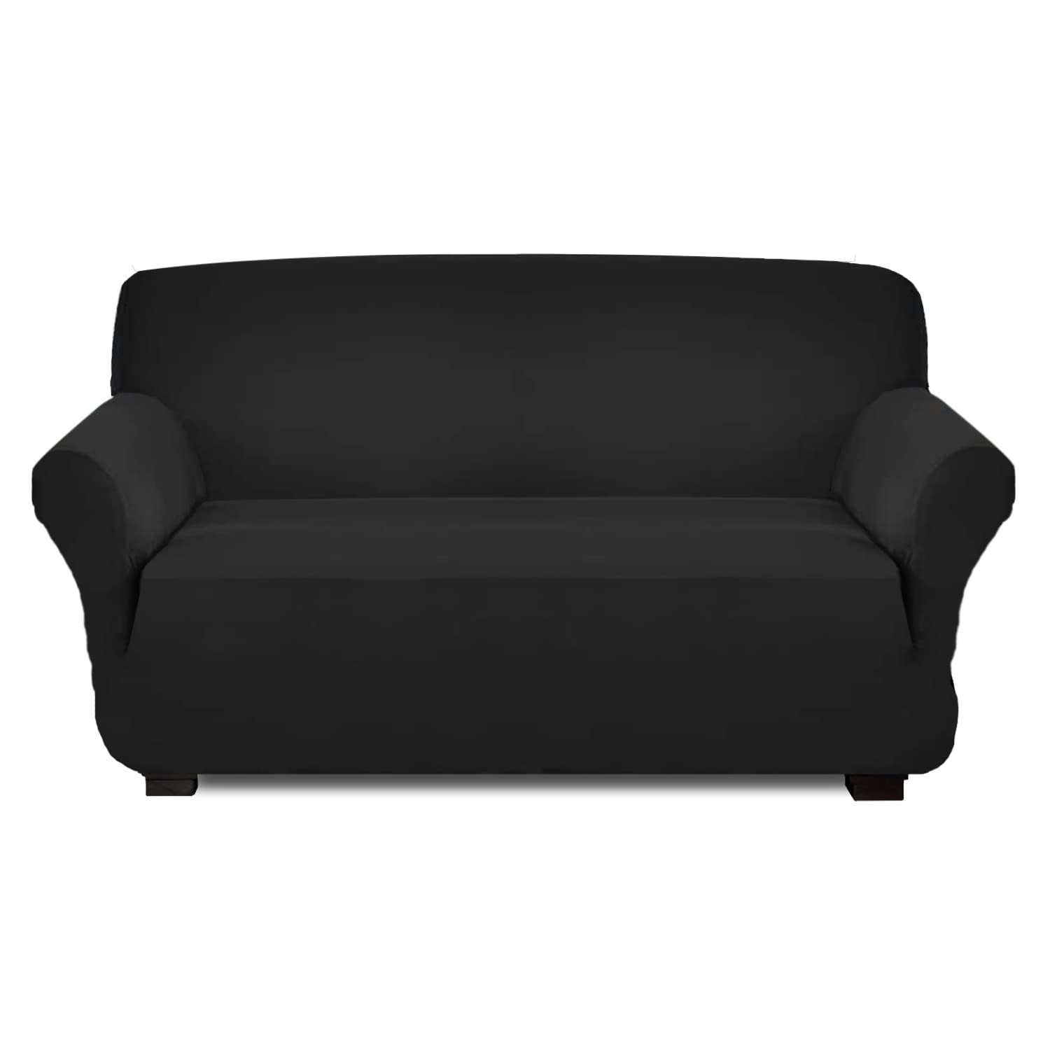 Kuber Industries Premium Two-Seater Comfort Sofa Cover|Polyester Plain Couch Cover|Stretchy Sofa Slipcovers With Foam Sticks (Black)