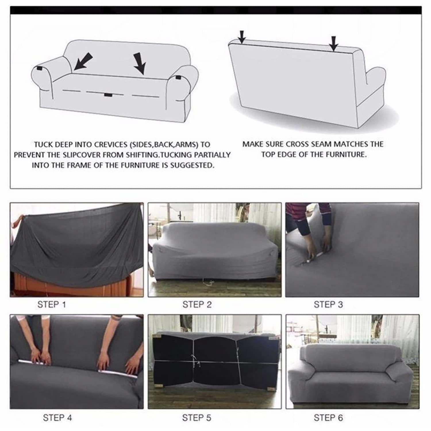 Kuber Industries Premium Two-Seater Comfort Sofa Cover|Polyester Plain Couch Cover|Stretchy Sofa Slipcovers With Foam Sticks (Black)