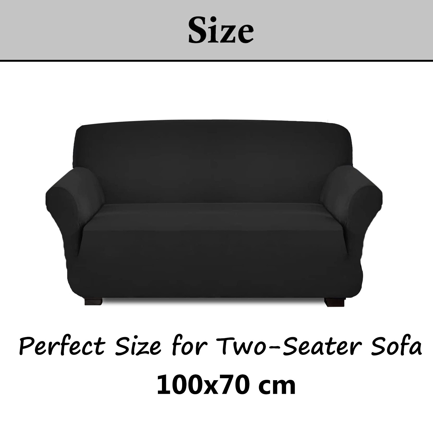 Kuber Industries Premium Two-Seater Comfort Sofa Cover|Polyester Plain Couch Cover|Stretchy Sofa Slipcovers With Foam Sticks (Black)
