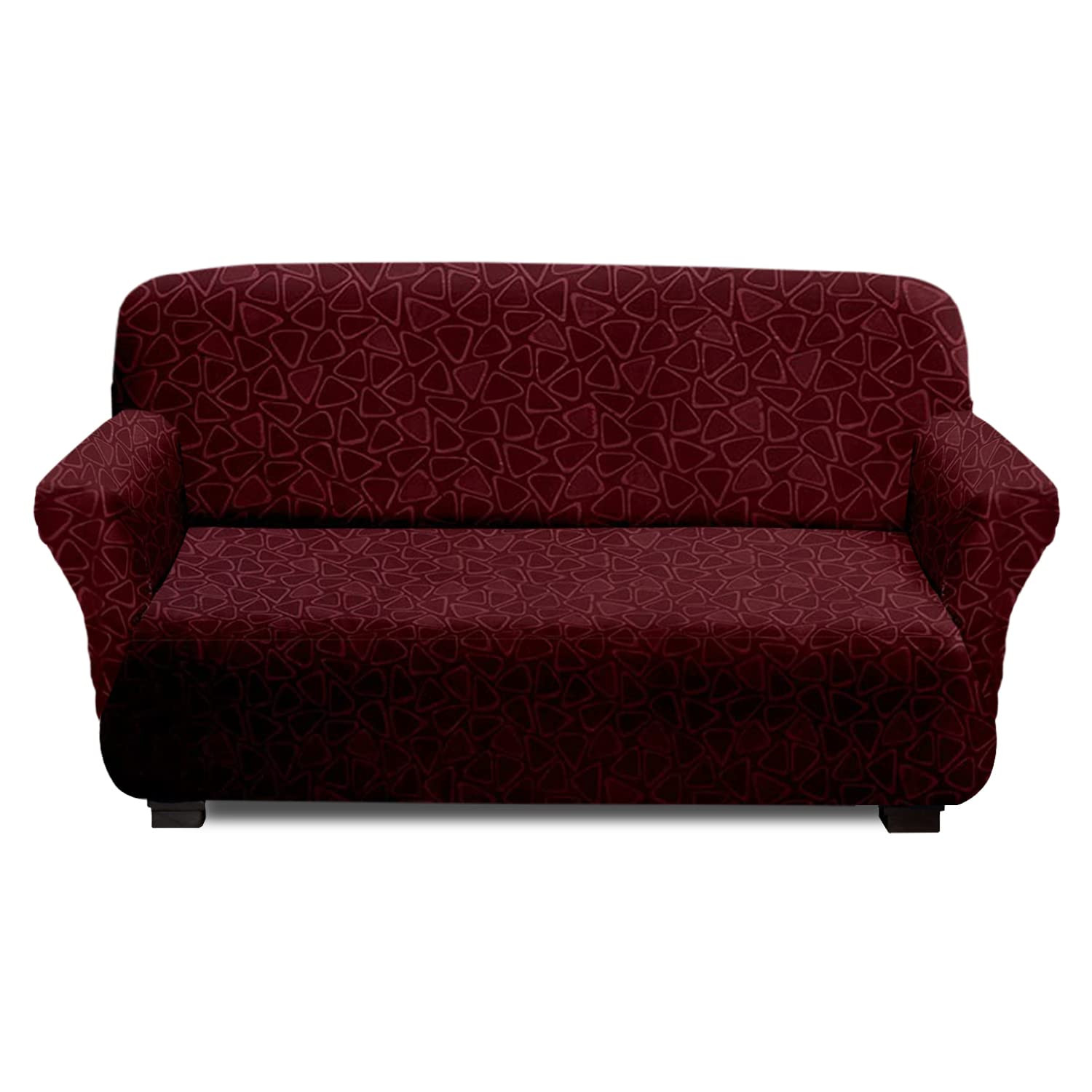 Kuber Industries Premium Two-Seater Comfort Sofa Cover|Triangle Design Polyester Couch Cover|Stretchy Sofa Slipcovers With Foam Sticks (Maroon)